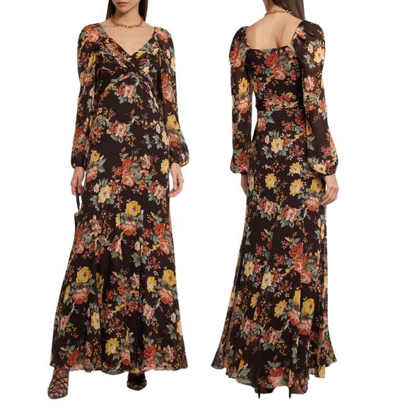 Veronica Beard Silk Floral Print Avani Maxi Dress Oxblood Boho Princess Size 4 - Picture 1 of 12